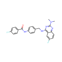 CN(C)c1nc(NCc2ccc(NC(=O)c3ccc(F)cc3)cc2)c2cc(F)ccc2n1 ZINC000141743420