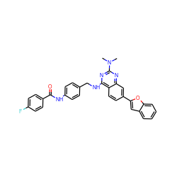 CN(C)c1nc(NCc2ccc(NC(=O)c3ccc(F)cc3)cc2)c2ccc(-c3cc4ccccc4o3)cc2n1 ZINC000144476963