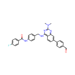 CN(C)c1nc(NCc2ccc(NC(=O)c3ccc(F)cc3)cc2)c2ccc(-c3ccc(C=O)cc3)cc2n1 ZINC000142082532