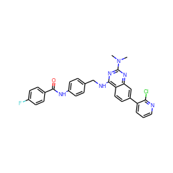 CN(C)c1nc(NCc2ccc(NC(=O)c3ccc(F)cc3)cc2)c2ccc(-c3cccnc3Cl)cc2n1 ZINC000142082771