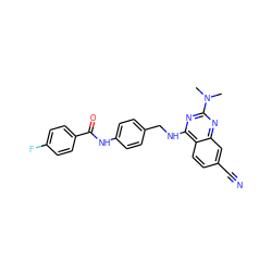 CN(C)c1nc(NCc2ccc(NC(=O)c3ccc(F)cc3)cc2)c2ccc(C#N)cc2n1 ZINC000045318920