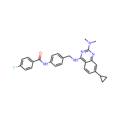 CN(C)c1nc(NCc2ccc(NC(=O)c3ccc(F)cc3)cc2)c2ccc(C3CC3)cc2n1 ZINC000145580075