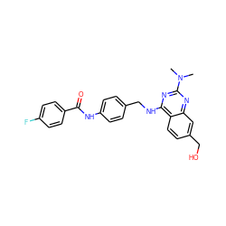 CN(C)c1nc(NCc2ccc(NC(=O)c3ccc(F)cc3)cc2)c2ccc(CO)cc2n1 ZINC000045259571