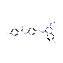 CN(C)c1nc(NCc2ccc(NC(=O)c3ccc(F)cc3)cc2)c2ccc(I)cc2n1 ZINC000049694566