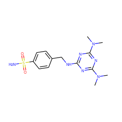 CN(C)c1nc(NCc2ccc(S(N)(=O)=O)cc2)nc(N(C)C)n1 ZINC000028473615