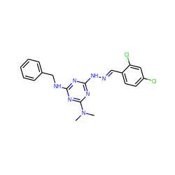 CN(C)c1nc(NCc2ccccc2)nc(N/N=C/c2ccc(Cl)cc2Cl)n1 ZINC000004199595