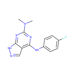 CN(C)c1nc(Nc2ccc(F)cc2)c2cn[nH]c2n1 ZINC000096928446