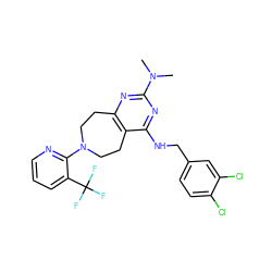 CN(C)c1nc2c(c(NCc3ccc(Cl)c(Cl)c3)n1)CCN(c1ncccc1C(F)(F)F)CC2 ZINC000144910652