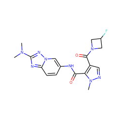 CN(C)c1nc2ccc(NC(=O)c3c(C(=O)N4CC(F)C4)cnn3C)cn2n1 ZINC000205064222