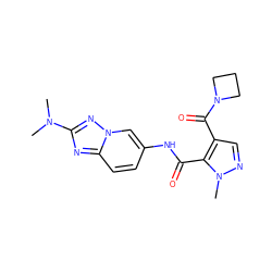 CN(C)c1nc2ccc(NC(=O)c3c(C(=O)N4CCC4)cnn3C)cn2n1 ZINC000205056393