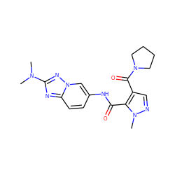 CN(C)c1nc2ccc(NC(=O)c3c(C(=O)N4CCCC4)cnn3C)cn2n1 ZINC000205056416