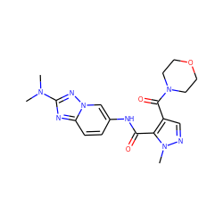 CN(C)c1nc2ccc(NC(=O)c3c(C(=O)N4CCOCC4)cnn3C)cn2n1 ZINC000205056375