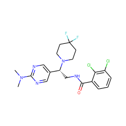 CN(C)c1ncc([C@@H](CNC(=O)c2cccc(Cl)c2Cl)N2CCC(F)(F)CC2)cn1 ZINC000207658435