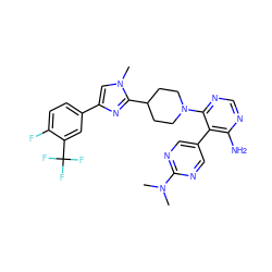 CN(C)c1ncc(-c2c(N)ncnc2N2CCC(c3nc(-c4ccc(F)c(C(F)(F)F)c4)cn3C)CC2)cn1 ZINC000219769029