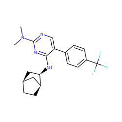 CN(C)c1ncc(-c2ccc(C(F)(F)F)cc2)c(N[C@@H]2C[C@@H]3CC[C@H]2C3)n1 ZINC000028824799