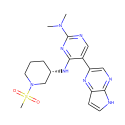 CN(C)c1ncc(-c2cnc3[nH]ccc3n2)c(N[C@H]2CCCN(S(C)(=O)=O)C2)n1 ZINC000168882414