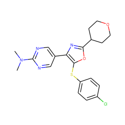 CN(C)c1ncc(-c2nc(C3CCOCC3)oc2Sc2ccc(Cl)cc2)cn1 ZINC000072317515