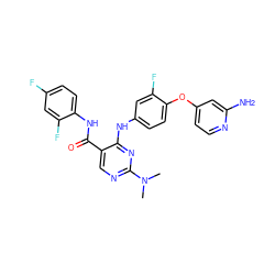 CN(C)c1ncc(C(=O)Nc2ccc(F)cc2F)c(Nc2ccc(Oc3ccnc(N)c3)c(F)c2)n1 ZINC000049088140