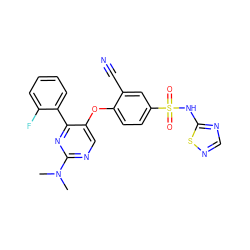 CN(C)c1ncc(Oc2ccc(S(=O)(=O)Nc3ncns3)cc2C#N)c(-c2ccccc2F)n1 ZINC000095585109