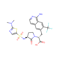 CN(C)c1ncc(S(=O)(=O)N[C@H]2CCN([C@H](Cc3cc4ccnc(N)c4cc3C(F)(F)F)C(=O)O)C2=O)s1 ZINC000142610162