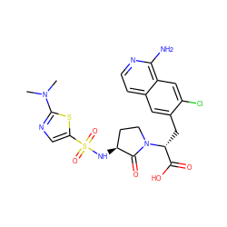 CN(C)c1ncc(S(=O)(=O)N[C@H]2CCN([C@H](Cc3cc4ccnc(N)c4cc3Cl)C(=O)O)C2=O)s1 ZINC000142614371