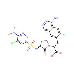 CN(C)c1ncc(S(=O)(=O)N[C@H]2CCN([C@H](Cc3cc4ccnc(N)c4cc3F)C(=O)O)C2=O)cc1Cl ZINC000142593257