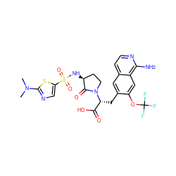 CN(C)c1ncc(S(=O)(=O)N[C@H]2CCN([C@H](Cc3cc4ccnc(N)c4cc3OC(F)(F)F)C(=O)O)C2=O)s1 ZINC000142540870