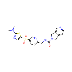 CN(C)c1ncc(S(=O)(=O)c2ccc(CNC(=O)N3Cc4ccncc4C3)nc2)s1 ZINC000223401175