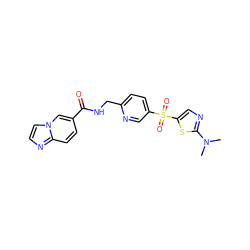 CN(C)c1ncc(S(=O)(=O)c2ccc(CNC(=O)c3ccc4nccn4c3)nc2)s1 ZINC000223402204