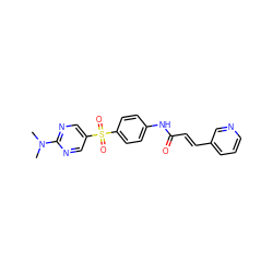 CN(C)c1ncc(S(=O)(=O)c2ccc(NC(=O)/C=C/c3cccnc3)cc2)cn1 ZINC000205368817