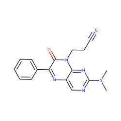 CN(C)c1ncc2nc(-c3ccccc3)c(=O)n(CCC#N)c2n1 ZINC000004238709