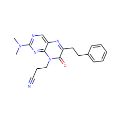 CN(C)c1ncc2nc(CCc3ccccc3)c(=O)n(CCC#N)c2n1 ZINC000004238620