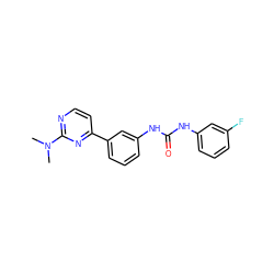 CN(C)c1nccc(-c2cccc(NC(=O)Nc3cccc(F)c3)c2)n1 ZINC001772572202