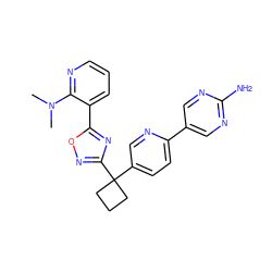 CN(C)c1ncccc1-c1nc(C2(c3ccc(-c4cnc(N)nc4)nc3)CCC2)no1 ZINC000096175531