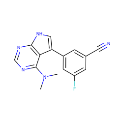 CN(C)c1ncnc2[nH]cc(-c3cc(F)cc(C#N)c3)c12 ZINC000224896370