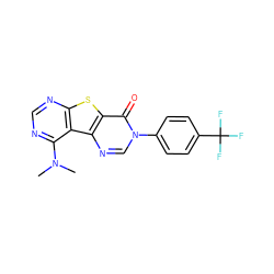 CN(C)c1ncnc2sc3c(=O)n(-c4ccc(C(F)(F)F)cc4)cnc3c12 ZINC000095560534