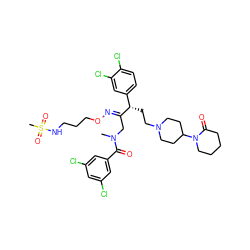 CN(C/C(=N\OCCCNS(C)(=O)=O)[C@@H](CCN1CCC(N2CCCCC2=O)CC1)c1ccc(Cl)c(Cl)c1)C(=O)c1cc(Cl)cc(Cl)c1 ZINC000095606187