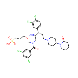 CN(C/C(=N\OCCCS(=O)(=O)O)[C@@H](CCN1CCC(N2CCCCC2=O)CC1)c1ccc(Cl)c(Cl)c1)C(=O)c1cc(Cl)cc(Cl)c1 ZINC000095606162