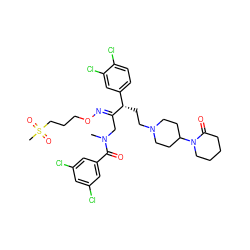 CN(C/C(=N\OCCCS(C)(=O)=O)[C@@H](CCN1CCC(N2CCCCC2=O)CC1)c1ccc(Cl)c(Cl)c1)C(=O)c1cc(Cl)cc(Cl)c1 ZINC000095606164