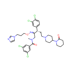 CN(C/C(=N\OCCCn1ccnc1)[C@@H](CCN1CCC(N2CCCCC2=O)CC1)c1ccc(Cl)c(Cl)c1)C(=O)c1cc(Cl)cc(Cl)c1 ZINC000027896348