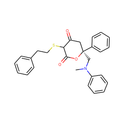 CN(C[C@@]1(c2ccccc2)CC(=O)C(SCCc2ccccc2)C(=O)O1)c1ccccc1 ZINC000013766529