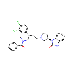 CN(C[C@@H](CCN1CC[C@@H](n2c(=O)[nH]c3ccccc32)C1)c1ccc(Cl)c(Cl)c1)C(=O)c1ccccc1 ZINC000026288512