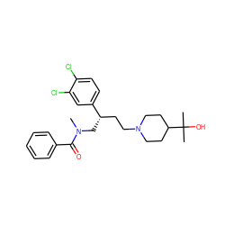 CN(C[C@@H](CCN1CCC(C(C)(C)O)CC1)c1ccc(Cl)c(Cl)c1)C(=O)c1ccccc1 ZINC000029562494