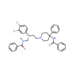 CN(C[C@@H](CCN1CCC(NC(=O)c2ccccc2)(c2ccccc2)CC1)c1ccc(Cl)c(Cl)c1)C(=O)c1ccccc1 ZINC000027883408