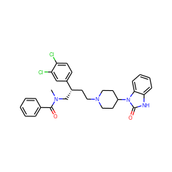 CN(C[C@@H](CCN1CCC(n2c(=O)[nH]c3ccccc32)CC1)c1ccc(Cl)c(Cl)c1)C(=O)c1ccccc1 ZINC000026281436