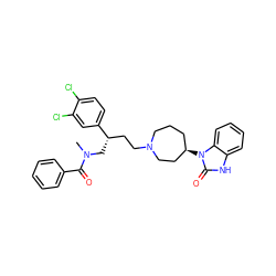 CN(C[C@@H](CCN1CCC[C@@H](n2c(=O)[nH]c3ccccc32)CC1)c1ccc(Cl)c(Cl)c1)C(=O)c1ccccc1 ZINC000026294948