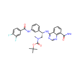 CN(C[C@@H](Nc1ncnc2c(C(N)=O)cccc12)c1cccc(NC(=O)c2ccc(F)c(F)c2)c1)C(=O)OC(C)(C)C ZINC000166955790