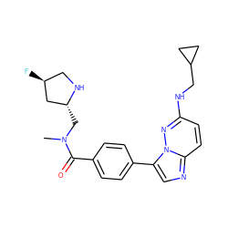 CN(C[C@@H]1C[C@@H](F)CN1)C(=O)c1ccc(-c2cnc3ccc(NCC4CC4)nn23)cc1 ZINC000066098502