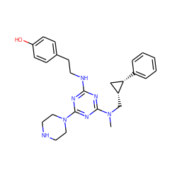 CN(C[C@@H]1C[C@@H]1c1ccccc1)c1nc(NCCc2ccc(O)cc2)nc(N2CCNCC2)n1 ZINC000013492576