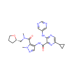 CN(C[C@@H]1CCCO1)C(=O)c1c(NC(=O)c2nc(C3CC3)cnc2Nc2cncnc2)cnn1C ZINC000149811498